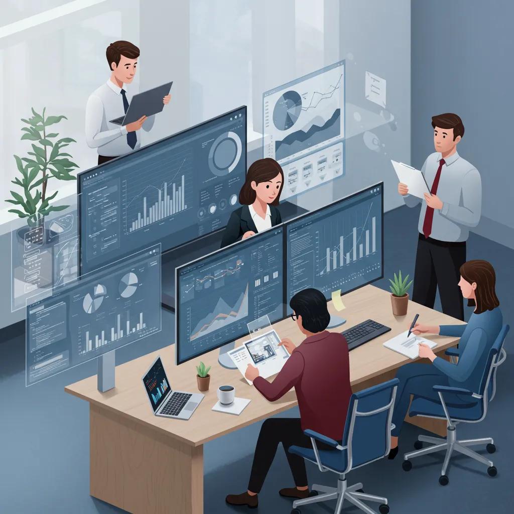 Marketing team reviewing AI-driven campaign data in an office