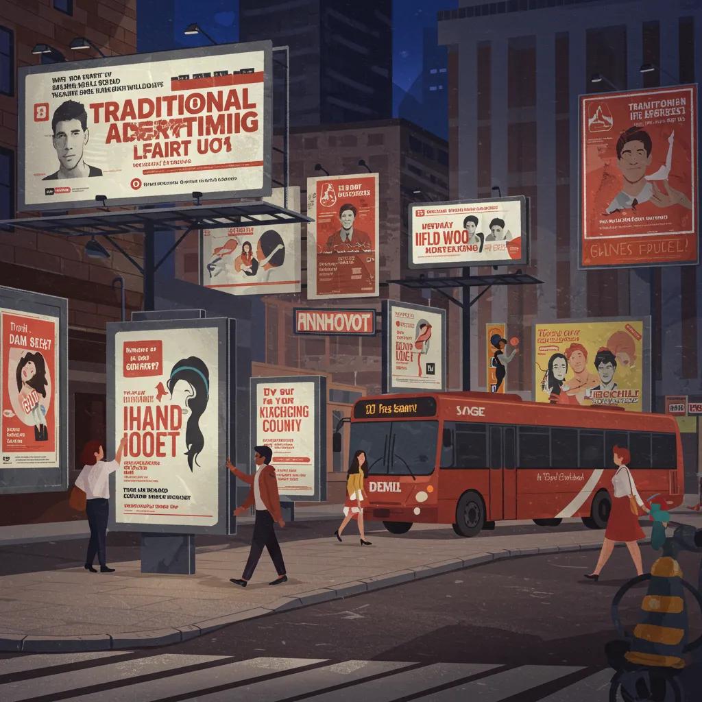 Busy Street Showcasing Traditional Advertising Formats Like Billboards And Bus Ads Influencing Brand Awareness 71fda48b 4b47 B03b C1c56446bc75 | Google Ads Digital Marketing Agency in California