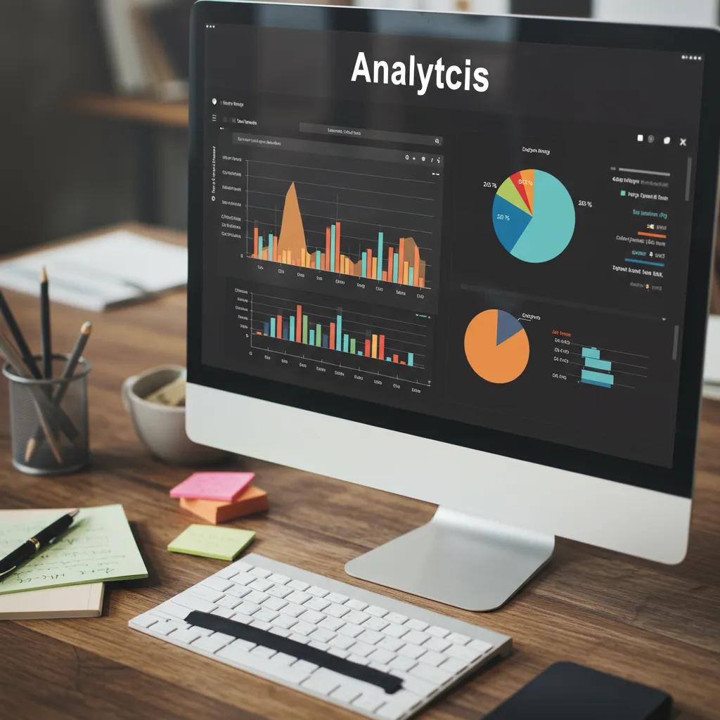 Close-up of a computer screen showing website analytics metrics in a clean workspace