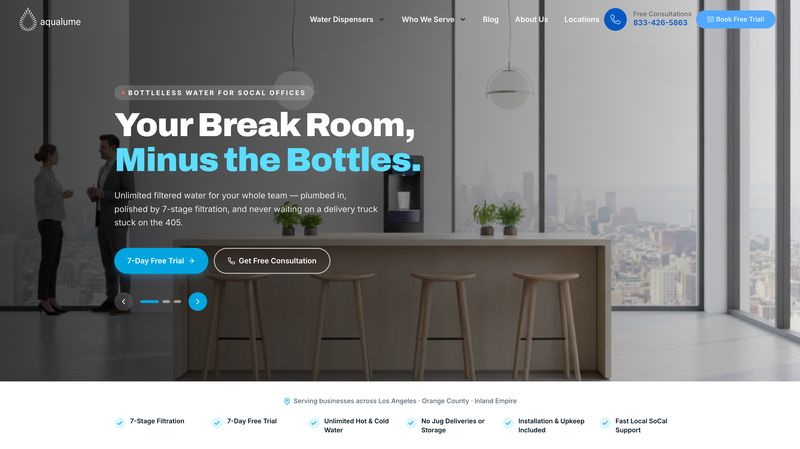 Aqualume bottleless water cooler company website designed by ByteZero — homepage
