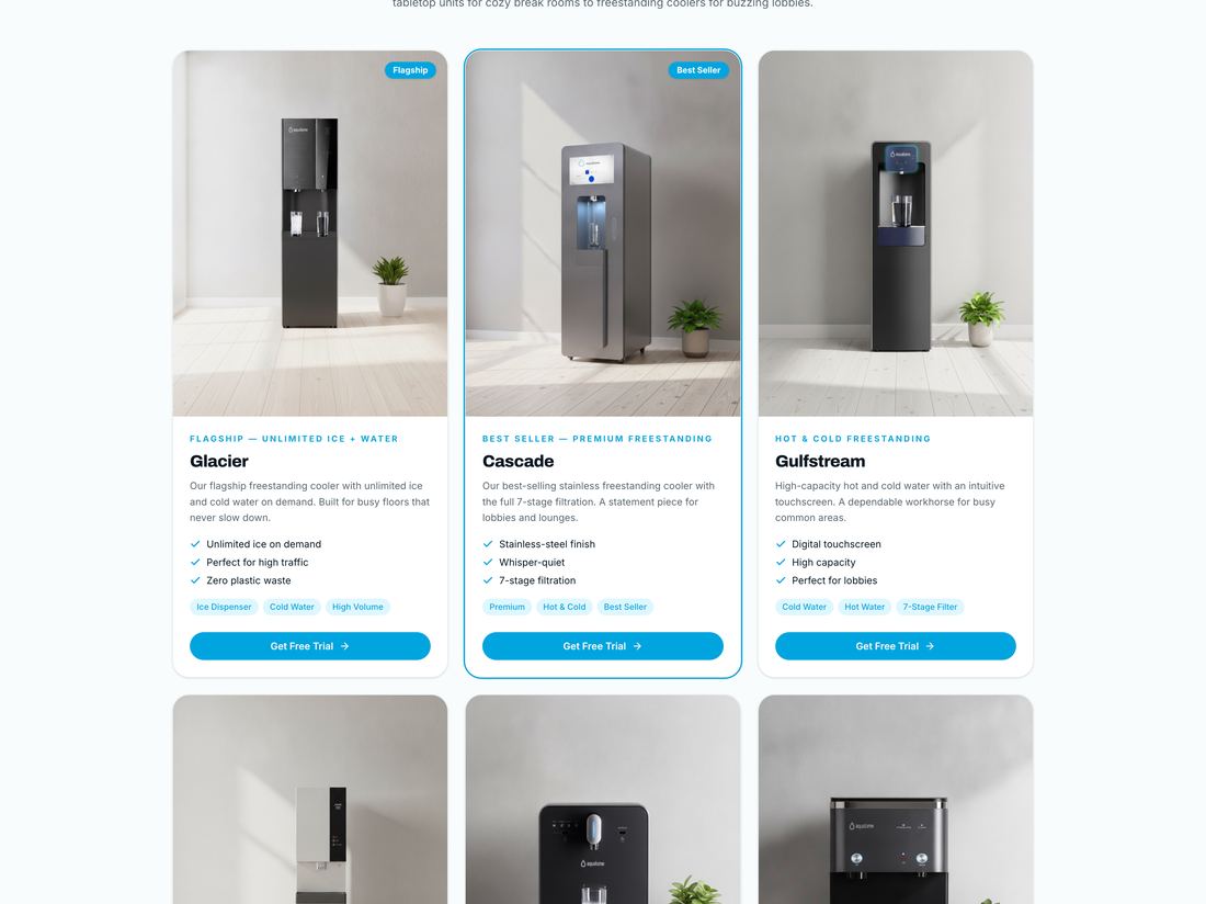 Aqualume bottleless water cooler company website designed by ByteZero — inside page