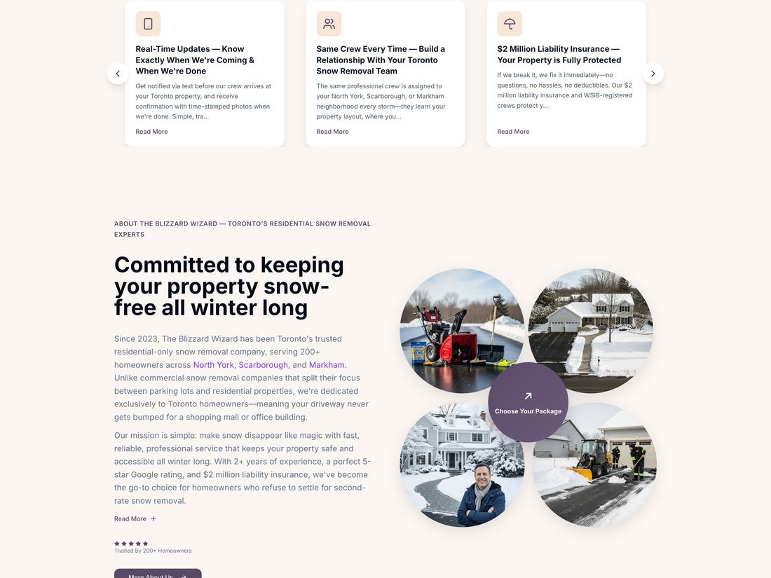 Blizzard Wizard snow removal service website designed by ByteZero — inside page