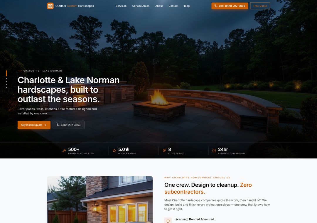 Outdoor Hardscape Solutions patio and hardscaping website designed by ByteZero — homepage