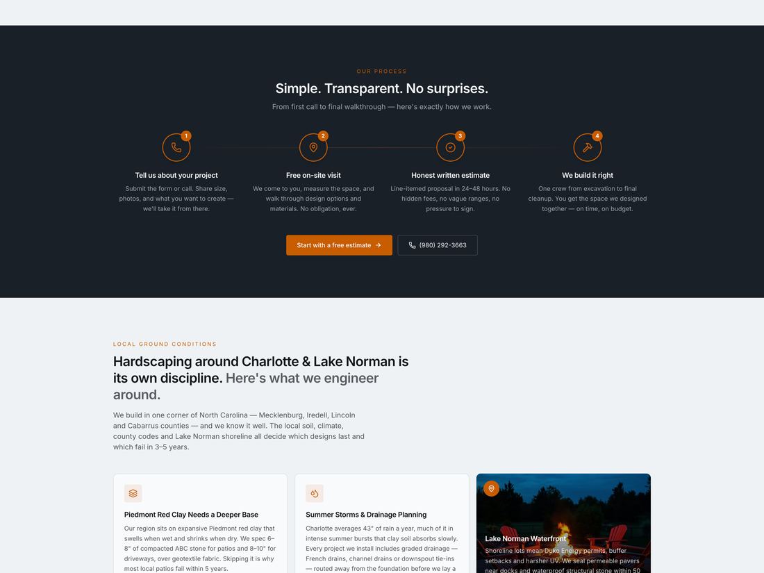 Outdoor Hardscape Solutions patio and hardscaping website designed by ByteZero — inside page