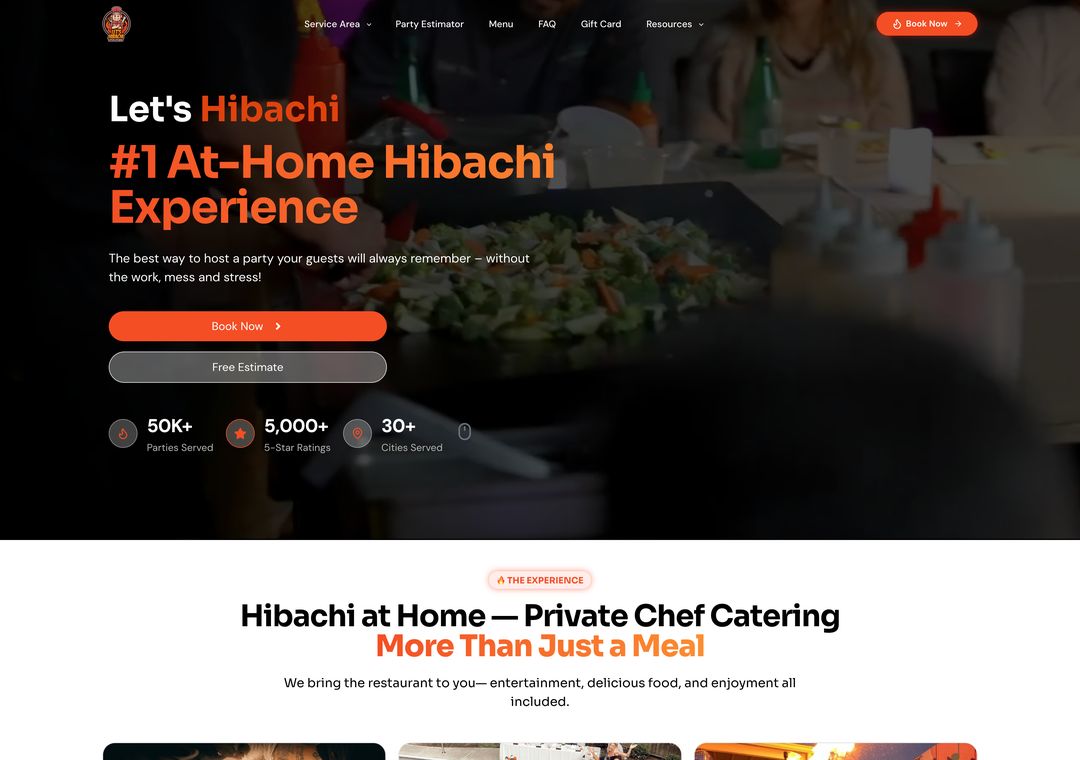 Let's Hibachi mobile hibachi catering website designed by ByteZero — homepage