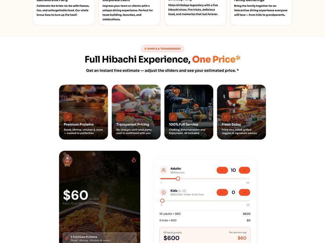 Let's Hibachi mobile hibachi catering website designed by ByteZero — inside page