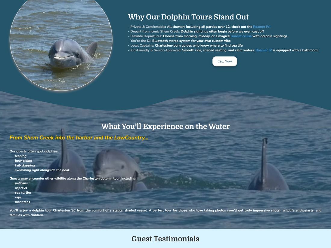 Lowcountry Coastal Excursions dolphin tour booking website designed by ByteZero — inside page
