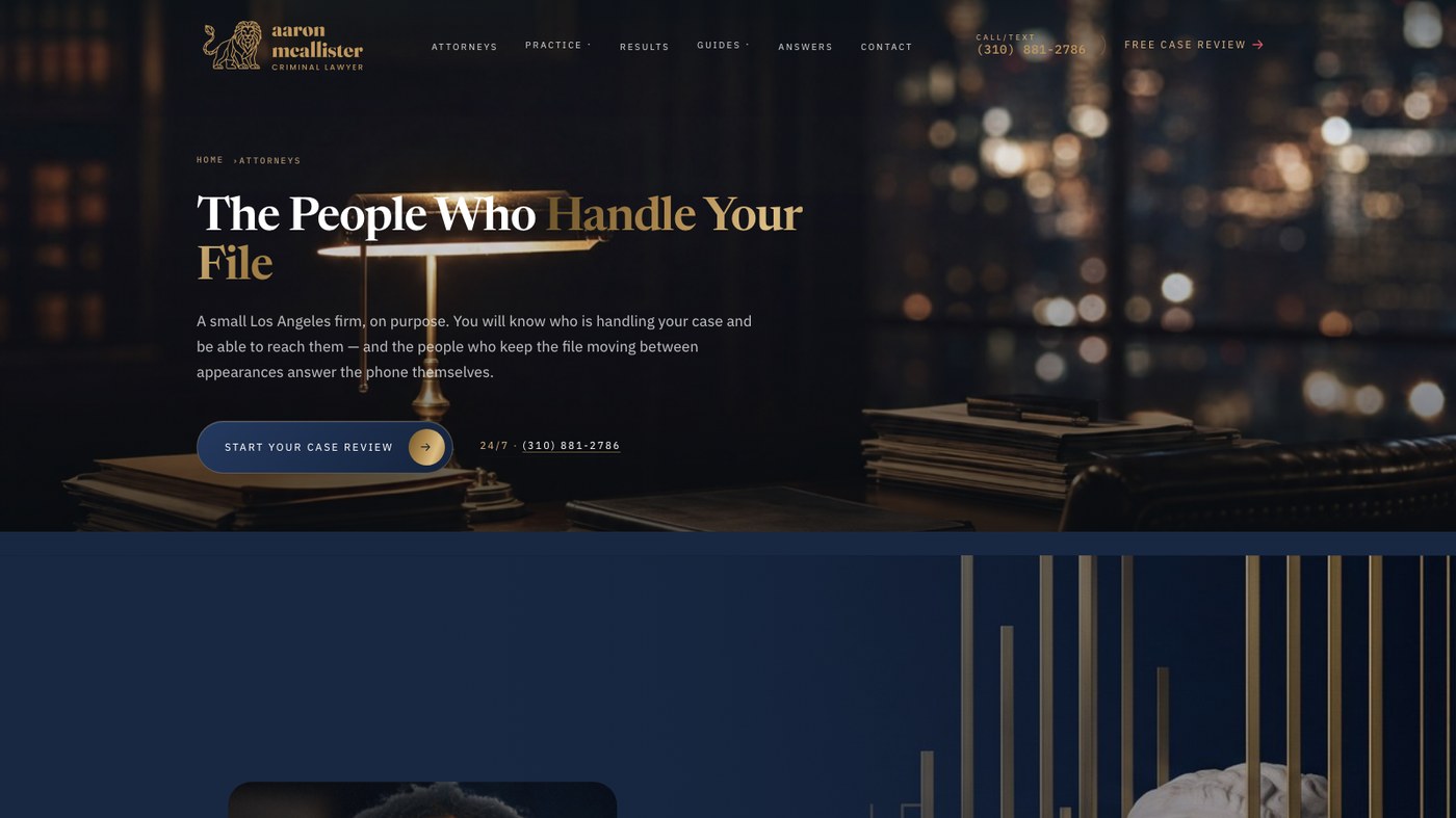 Attorneys page on the McAllister site, introducing the named team who handle each file