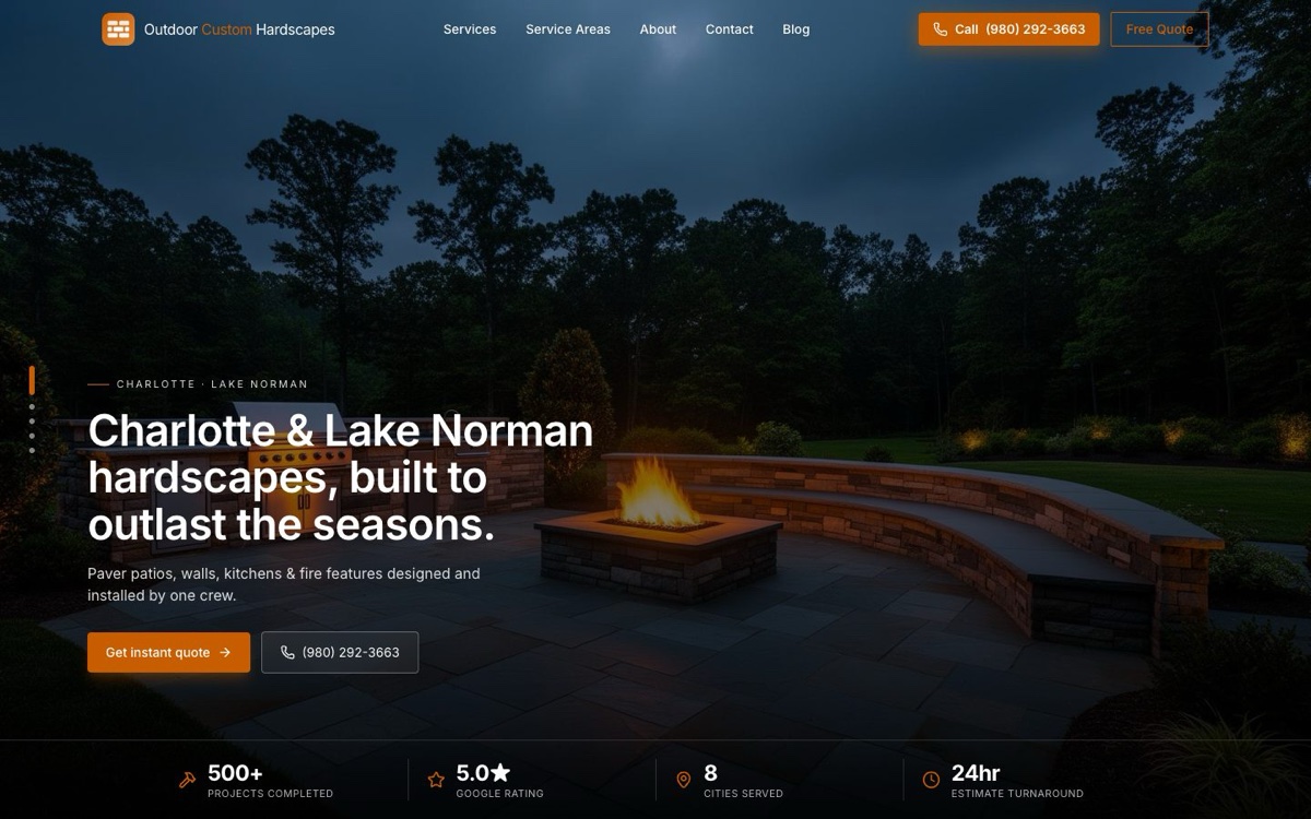 Outdoor Custom Hardscapes website homepage