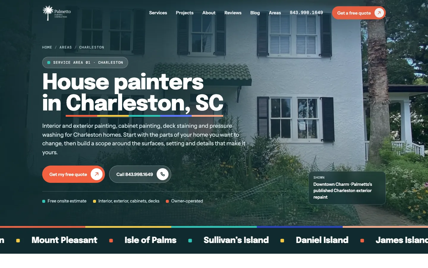 The House painters in Charleston, SC service-area page on the Palmetto Painting Contractors website