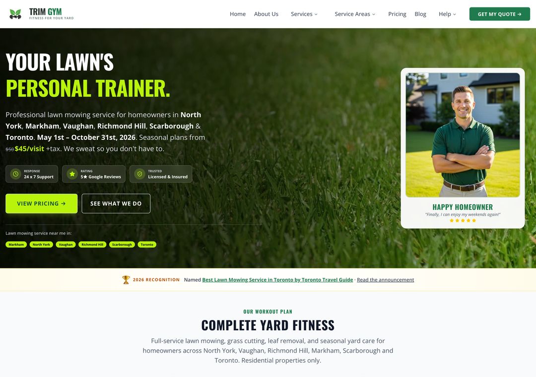 TrimGym Lawn Care service website designed by ByteZero — homepage