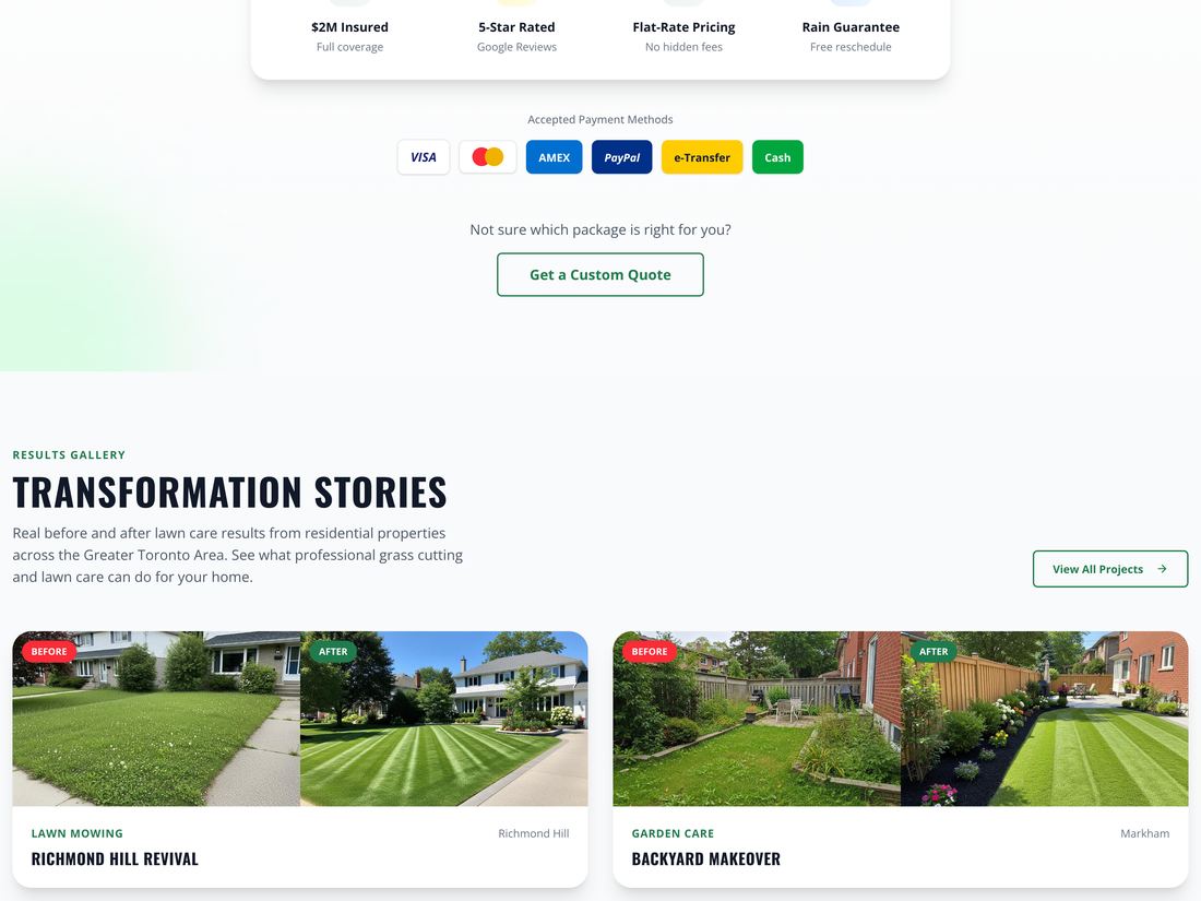 TrimGym Lawn Care service website designed by ByteZero — inside page