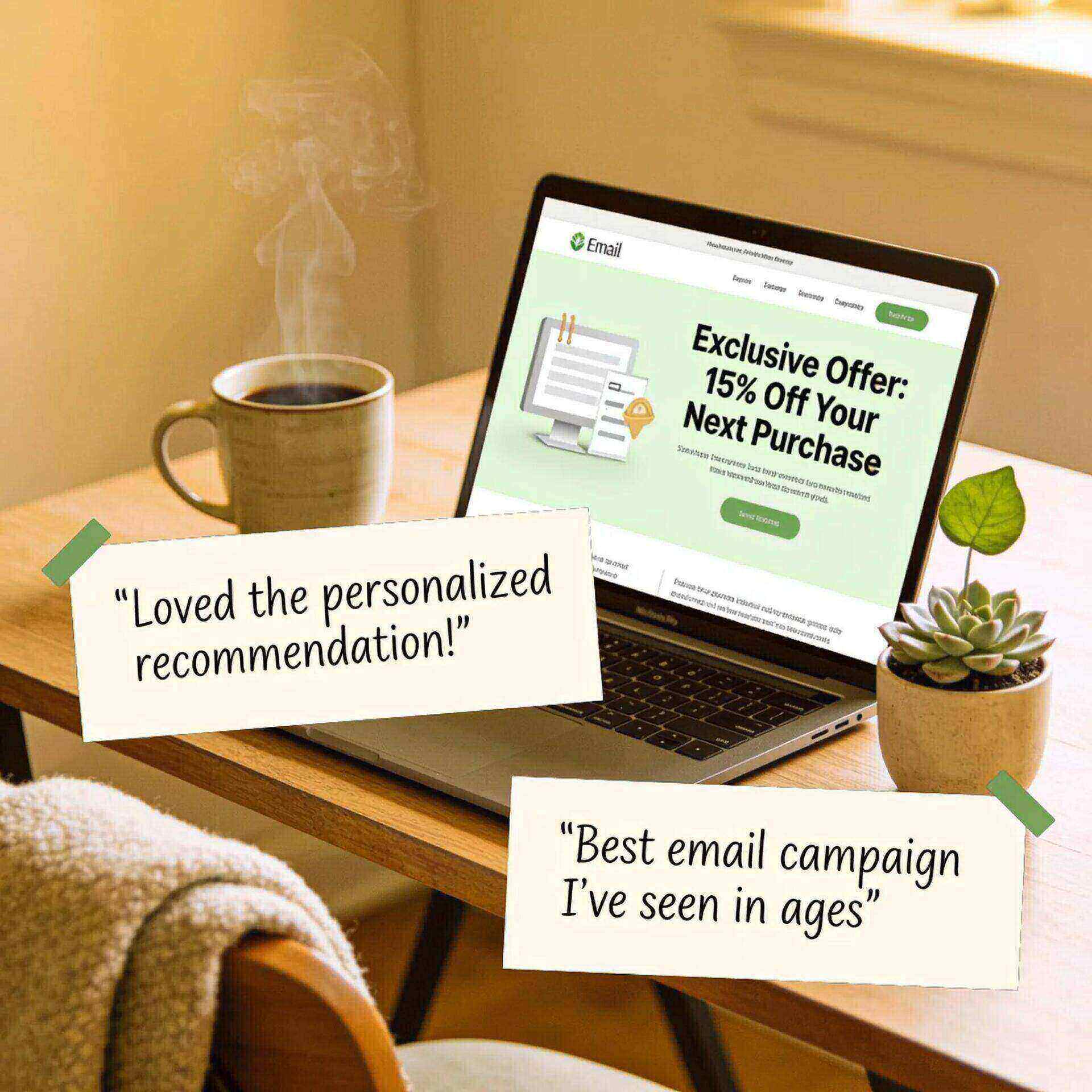 Workspace with an email marketing campaign on a laptop, highlighting customer engagement