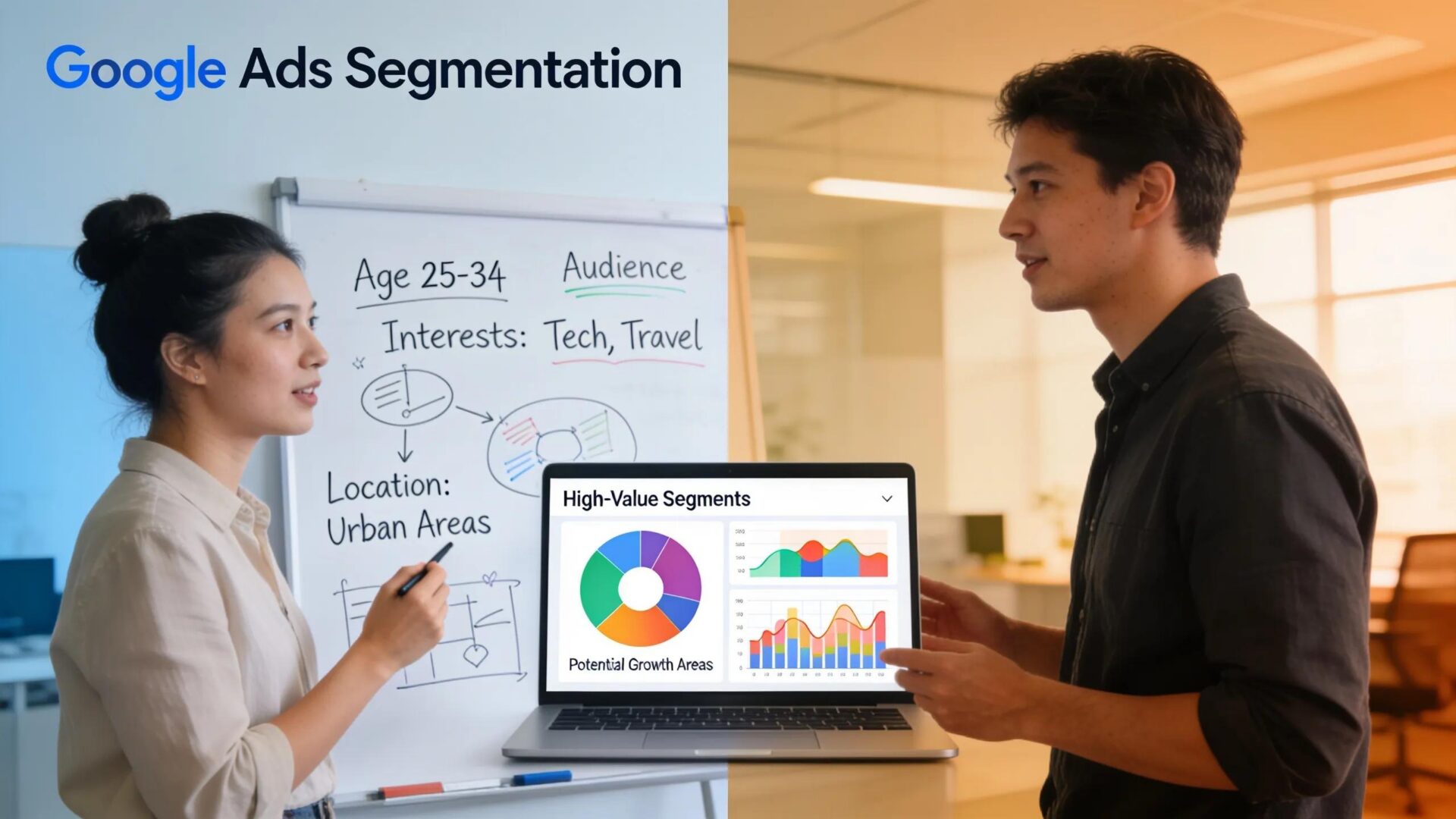 Marketers discussing techniques for audience segmentation in digital advertising