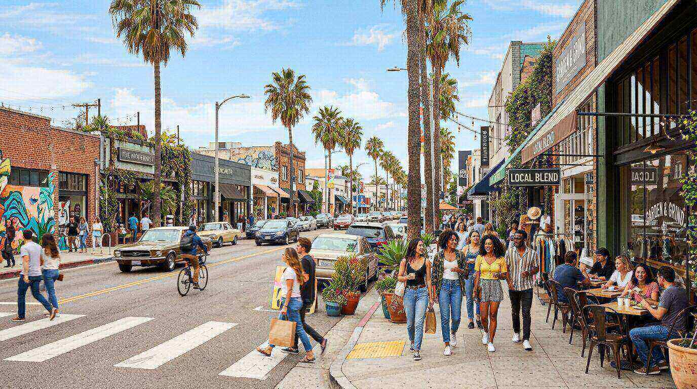 People exploring local Los Angeles shops and cafes on a sunny day, LifeHacksLA