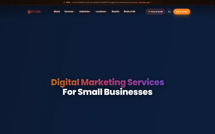 ByteZero homepage, the agency's own site built on Lovable