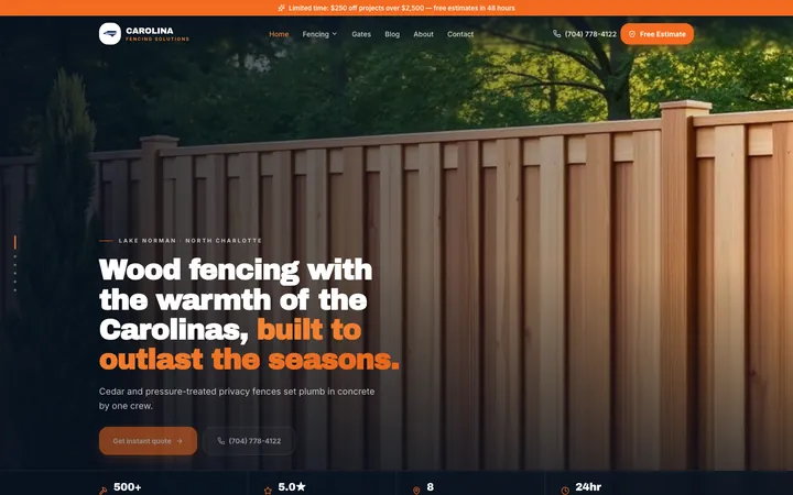 Carolina Fencing Solutions homepage built on Lovable