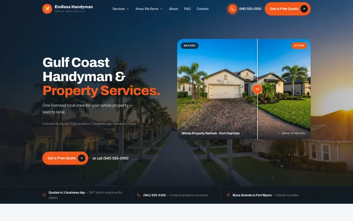 Endless Handyman homepage built on Lovable