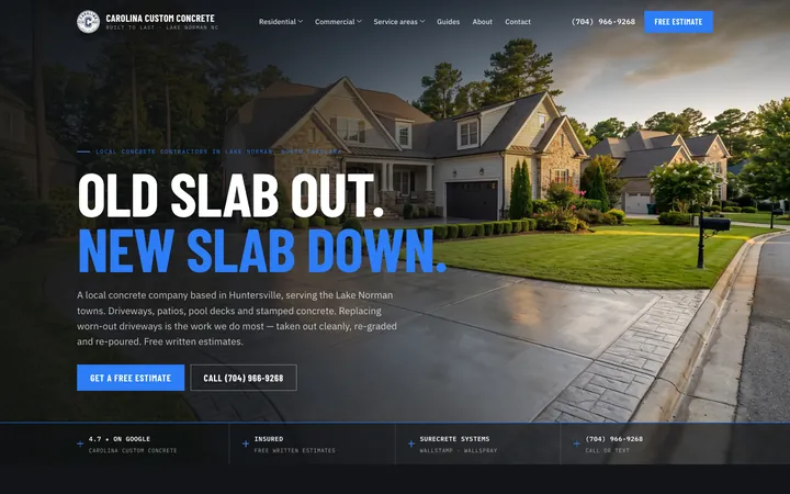 Carolina Custom Concrete homepage built on Lovable