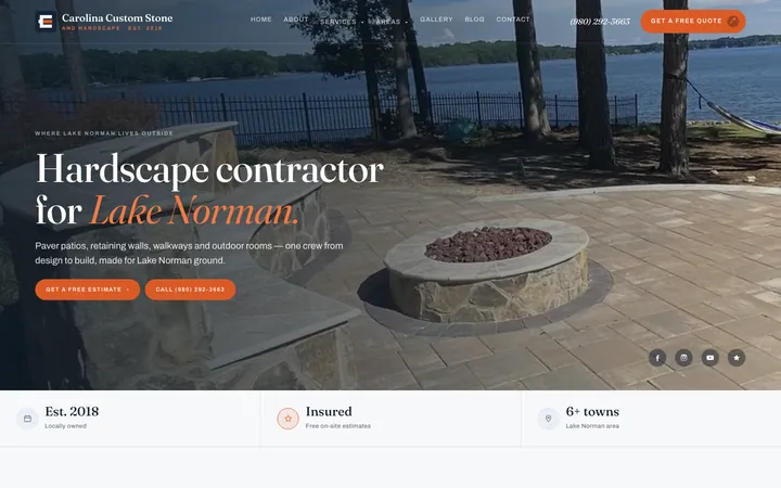 Lake Norman Hardscapes homepage built on Lovable