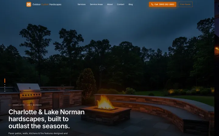 Outdoor Custom Hardscapes homepage built on Lovable