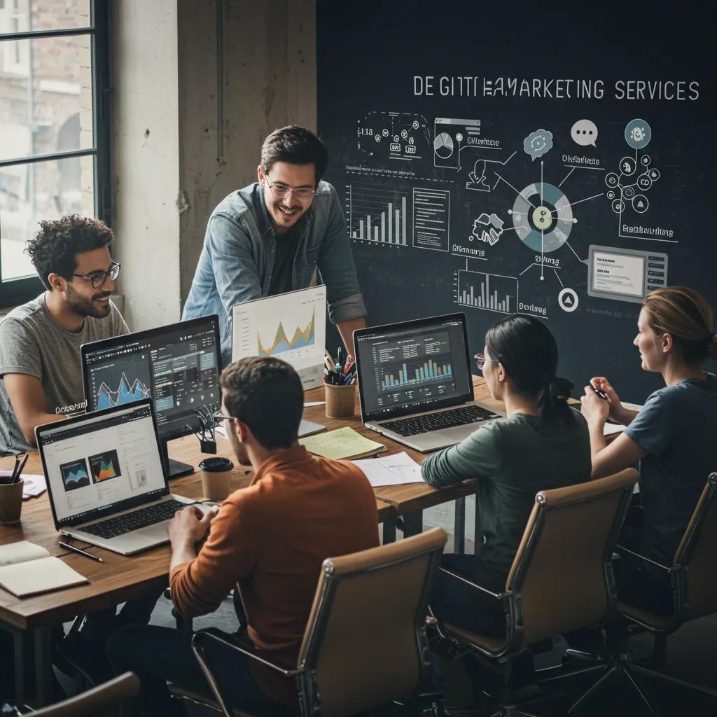 Group Of Professionals Collaborating On Digital Marketing Strategies With Laptops And Analytics Screens D283825d A85f 48a8 Ba97 E6c04a5428c4 | Google Ads Digital Marketing Agency in California